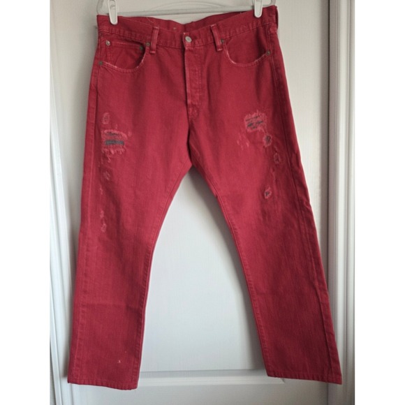 Denim & Supply Ralph Lauren Distressed Red Slim Fit Jeans Mens 34x32 Edgy Biker - Picture 1 of 8